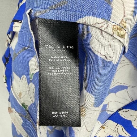 Rag & Bone Blue Floral Print Silk Collared Button Down Shirt Dress - Picture 12 of 13